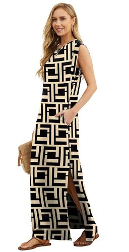 Image of GRECERELLE 2026 Women Year-Round Casual Round Neck Loose Split Wrinkle-Free Long Maxi Vacation Dress with Pockets (XXS-4XL)