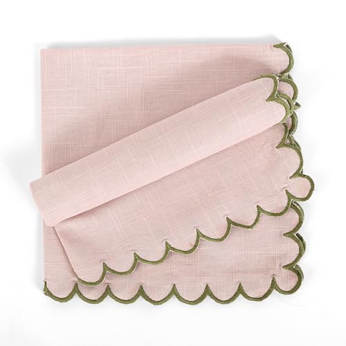 Image of FINGERCRAFT Scallop Edge Cloth Napkins | Set of 6 | 20x20 Inches | 100% Cotton | Table Napkins for Any Occasion | Washable, Perfect for Parties and Everyday Use (Pink Slub, Set of 6)