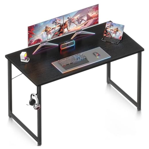 ODK 48 Inches Computer Desk for Small Spaces, Study Table for Home Office, Writing Desk with Headphone Hooks, Black