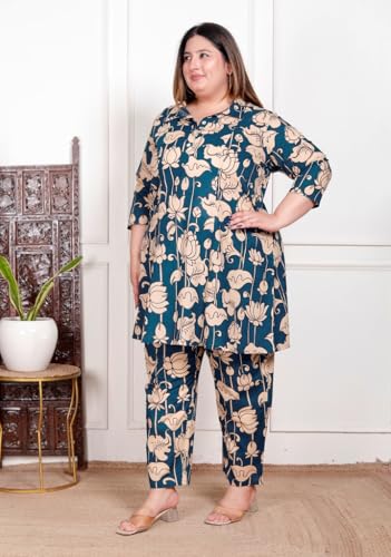 Image of NISHIRE Women's Cotton Floral Co-ord Kurta Set, Plus Size Stylish Ethnic Wear Set