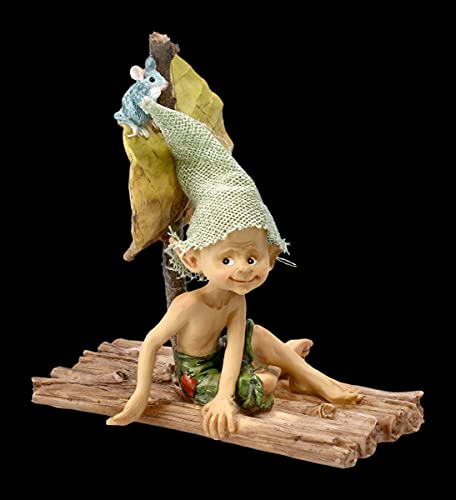 Pixie Goblin Figure with Mouse - Raft Ride | Gnome Dwarf Decoration