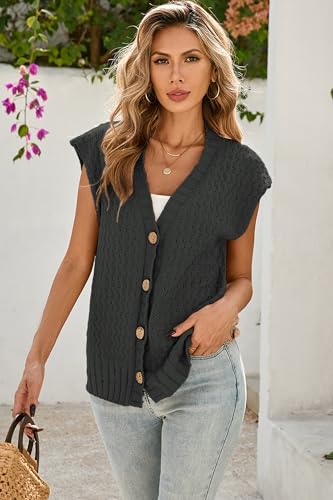 Image of Cakulo Womens Cable Knit Sweater Vest 2025 Oversized Sleeveless Button Down Summer Cardigan Sweaters Tops