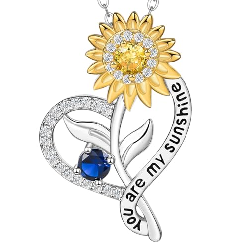 Sunflower Birthstone Necklace for Women, Sunflower Gift for Wife Birthday Gift Ideas Wedding Anniversary Birthday Gifts for Girlfriend You Are My Sunshine Pendant Necklace for Grandma Mom Daughter