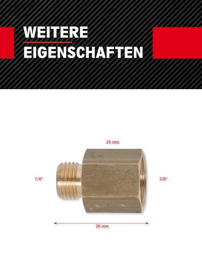 KS Tools Messing Reduziernippel G1/4AG x G3/8IG 515.3384 I Mit Außen- & Innengewinde I Doppelnippel mit Sechskant I Adapter Stück für Rohranschluss I Reduzierstück