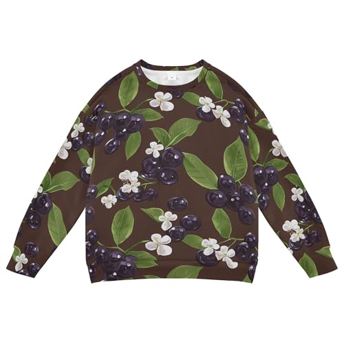 JUNZAN Saskatoon Berry Fruit Brown Big Boys Sweatshirts Hoodies Long Sleeve Outerwear for Kids Party 4T