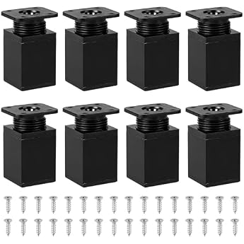 Furniture Feet Adjustable Pack of 8 Black 10 cm High Feet for Dressers Square Aluminium Alloy Cabinet Feet Height-Adjustable Feet for Sofa Desk TV Table Bed Cabinet