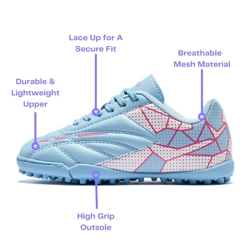 Girls Soccer Cleats for Toddler and Little Kids - Turf Lace Up Soccer Shoes - TF Outsoles for Flat Indoor and Artificial Turf4