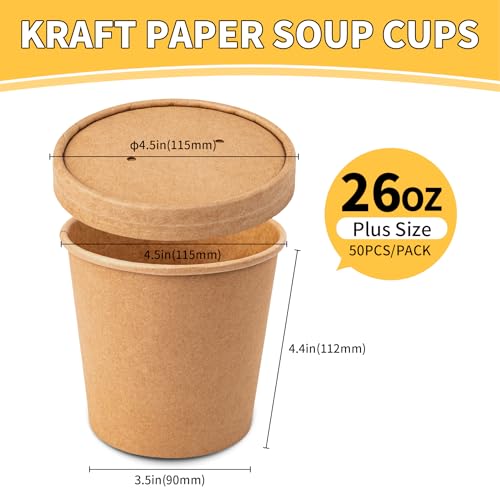 Image of PakTalk Paper Soup Bowls with Lids, Disposable Ice Cream Cups Kraft Paper Soup Bowls 26oz To Go Soup Containers with Lids for Hot Soups, Food Storage, Ice Creams(10 Sets, 26 oz) (Pack of 3)