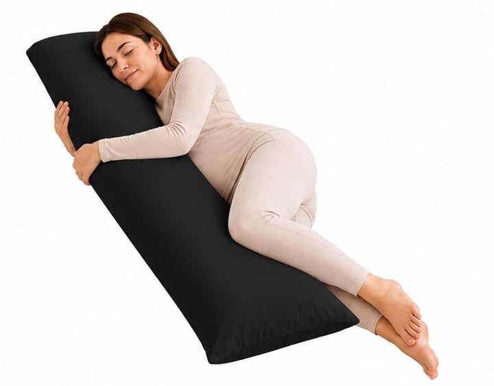 Ridas Bedding New Anti Allergenic Pregnancy Maternity Orthopaedic Hollow Fibre Filling Bolster Pillow With Free Bolster Pillow Case. (BLACK, Single 3FT (36"))
