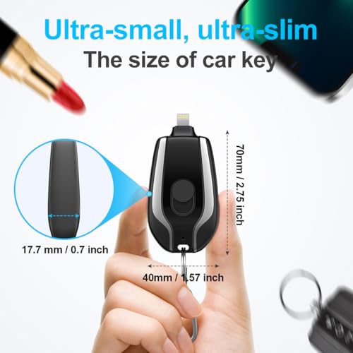 Keychain Portable Charger for iOS, 2200mAh Mini Emergency Power Pod,External Fast Charging Power Bank Battery Pack,Cell Phone Charger for 14,13,12,11,Plus,Pro,Max,XS,XR,X,8,7,6,6s,5,4,Black 12
