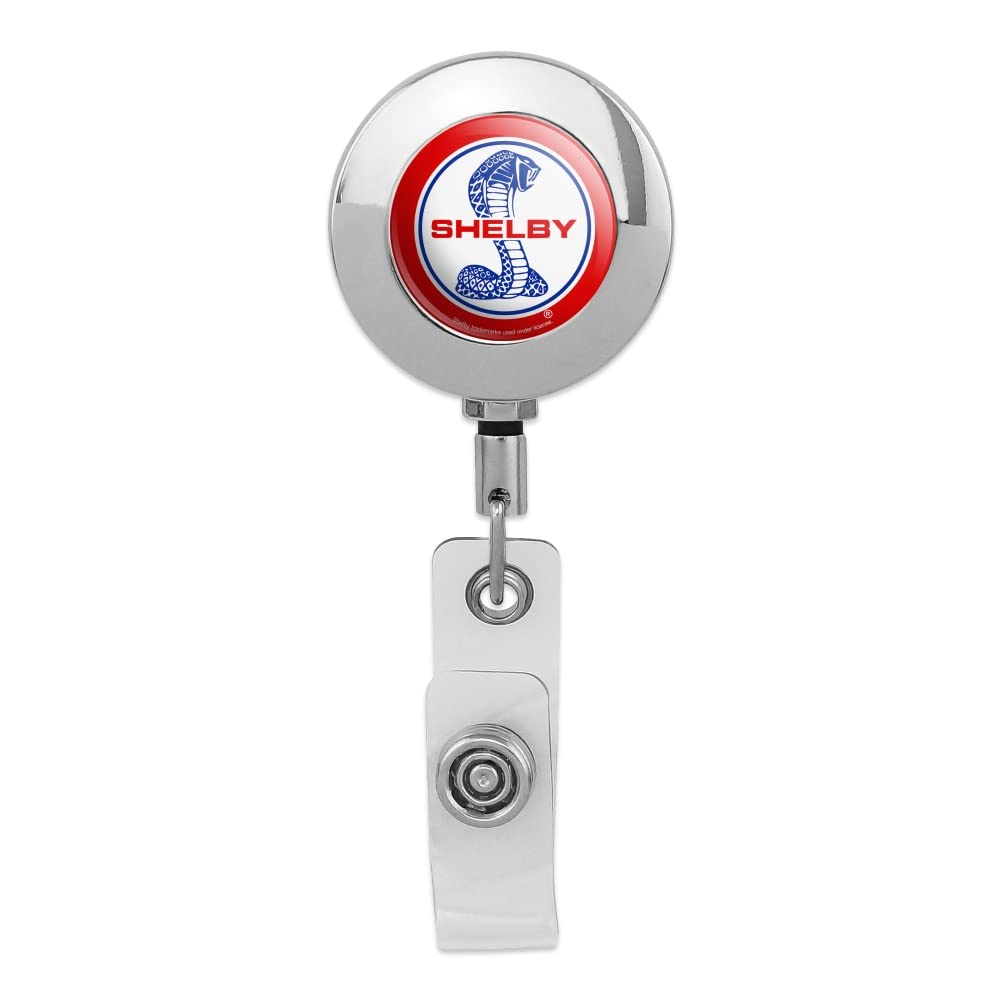 Shelby Cobra Patriotic Logo Retractable Reel Premium Metal Chrome Badge ID Card Holder Clip