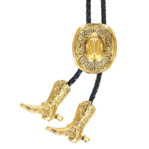 Image of Bolo Ties for Men Western - 3D Cowboy Hat Design With Vintage Boots, Western Bolotie Bola Tie