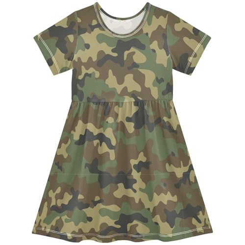 Pigsaly Girls Short Sleeve Dress Camouflage Military Army Girls Summer Dress Camo Woodland Playwear Dresses 5-6T