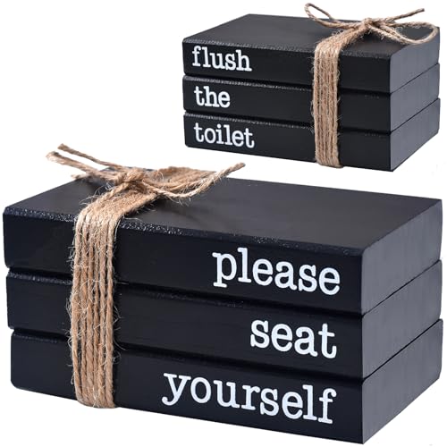 Restroom Bathroom Decor for Shelves, Funny Wooden Farmhouse Mini Book