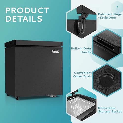 Image of EUHOMY 1.8 Cu.Ft Chest Freezer with Removable Basket, Small Deep Freezer Adjustable Thermostat, Quiet Mini Freezer with Top Door, Energy Saving for Apartment /Garage /Basement /Dorm /Home,Black