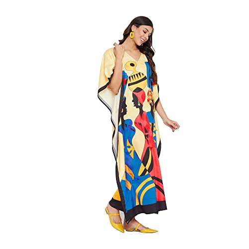 Oussum Women Polyester Casual Kaftan Long Plus Size Summer Beach Caftan Cover Ups Maxi Dresse for Ladies2