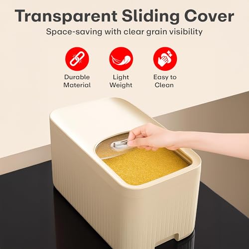 Image of Rioware Rice Storage Container 10Kg Kitchen Dispenser Set Containers | Airtight Moisture Proof Plastic Grain Dispensers | Rotating Daal Store Box For Pulses Dal, Cereals & Pet Food Ricelux