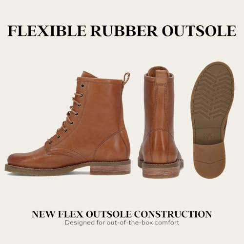 Image of Frye Veronica Women's Combat Boots Crafted from Hand-Burnished Vintage Italian Leather with Genuine Stitch-Down Welt Construction and Leather Lining - 6 inch Shaft Height
