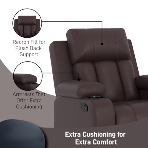 Image of Amazon Brand - Solimo Pinnacle | Single Seater Sofa Recliner | Manual Recliner (Leatherette Brown)