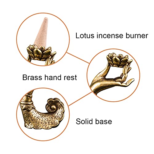 Yeshliky ASL001 Vintage Backflow Incense Holder, Copper Lotus Incense Cones Burner, Buddha'S Hand Incense Holder Burner For Living Room Bedroom Study Office Meditation Room thumb #2