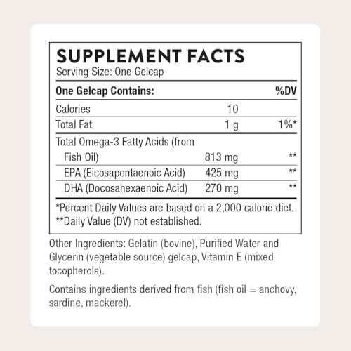 THORNE - Super EPA - Omega-3 Fatty Acids EPA 425mg & DHA 270mg Supplement - Support Brain, Cardiovascular, Joints & Skin* - Gluten, Dairy & Soy-Free - 90 Gelcaps