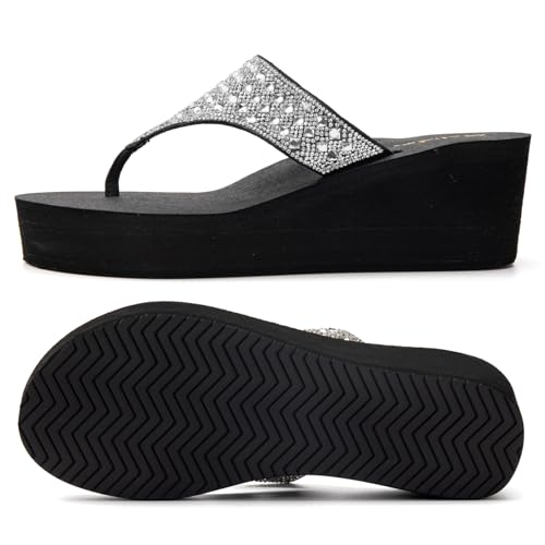 Image of MALIDA Womens Wedge Arch Support Flip Flops Cushion Soft Rubber Midsole Platform Thong Sandals with Rubber Sole