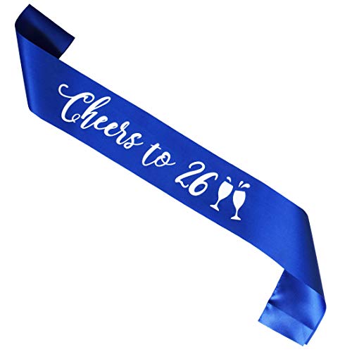 Blue Cheers to 26 Years Birthday sash, Men or Woman 26th Birthday Gifts