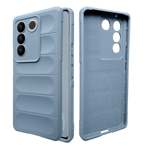 Image of A rtistque Liquid Silicone Stripes Back Cover Case for Vivo V27 / V27 PRO 5G | with Camera Protection | with Inner Fabric | Anti Slip Grip | AirBag Case| Vivo V27 / V27 Pro 5G Back Cover - Sky Blue
