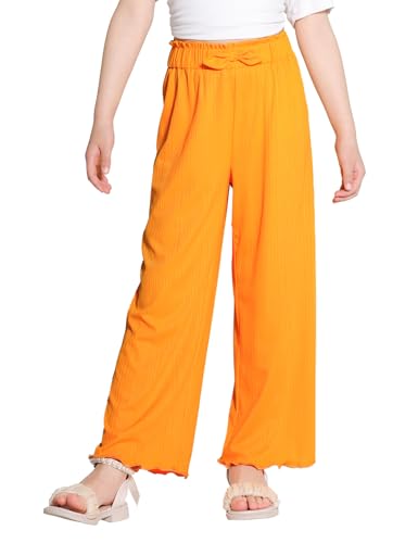 Image of Girls Wide Leg Palazzo Pant Loose Straight Cute Bow Waist Spring Summer Lightweight Dress Pant for Kids 5-14Y
