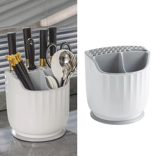 plplaaoo Rotating Utensil Holder Multiple Compartments Plastic Kitchen Counter Knife Chopstick Rack Organizer for Cooking Utensils and Easy to Maintain 19.5 x 21.9cm - Image 5