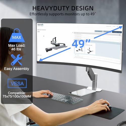 Image of Suptek Ultrawide Monitor Arm Mount for 17 to 49 Inch Heavy Duty Curved Screen,Holds 46.2 lbs,Adjustable Gas Spring Monitor Arm Desk Mount Stand,75 /100 Vesa Mount,Silver(MD71LS)