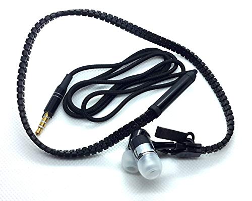 Auriculares intraurales con cremallera para todos los dispositivos electrnicos, 3,5 mm, color negro