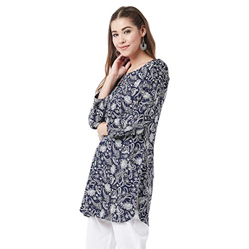 Image of Tissu Women's Green & Pink Floral Printed Kurti