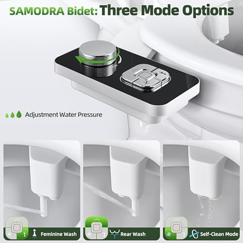 SAMODRA Bidet Attachment - Non-Electric Cold Water Bidet Toilet Seat Attachment with Pressure Controls,Retractable Self-Cleaning Dual Nozzles for Frontal & Rear Wash - Black - 1