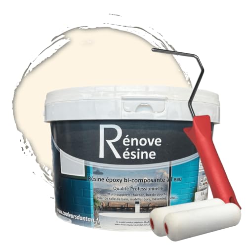 COULEURS D ANTAN Peinture Résine multisupport Intérieur pour Faïence, Carrelage, Douche, Baignoire 5m² - RAL 9001 Blanc crème + Kit d'application OFFERT