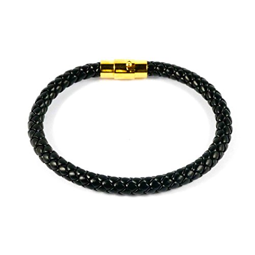 Preisvergleich Produktbild Herrenarmband Leder schwarz Marke The Peacock Edelstahl Magnetverschluss sicheren