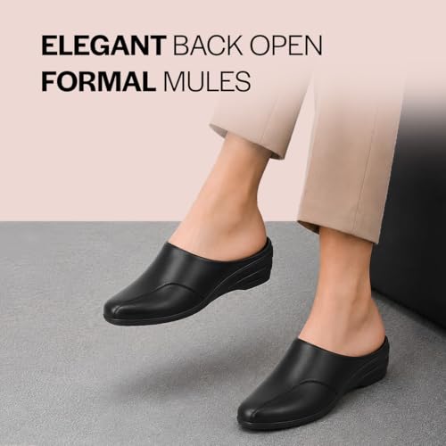 Image of FAUSTO Women Formal Back Open Platform Wedge Heel Slip‑On Mule Shoes | Stylish Office Footwear | Comfortable Fashion Shoes