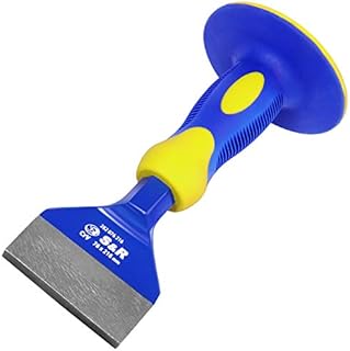 S&R Fliesenmeißel 216 x 76 mm Maurermeissel breit aus CHROM-VANADIUM Stahl mit Handschutz, speziell angewinkelte Meißelklinge Handmeißel