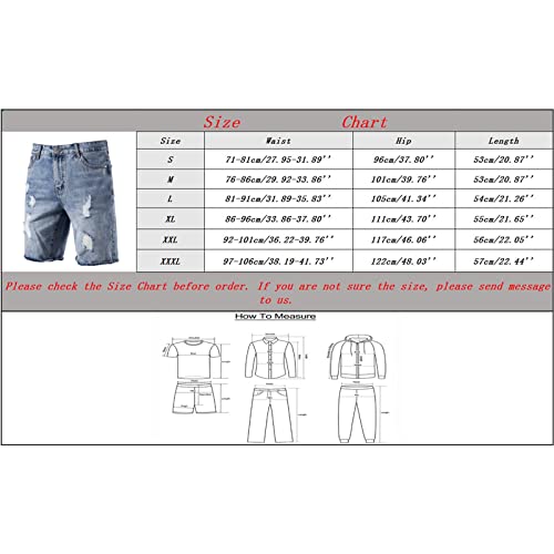 Jean Shorts Mens Ripped Stretch Soft Washed Distressed Rolled Casual Streetwear Biker Bermuda Shorts Vintage Slim Fit Classic Denim Shorts - Image 3