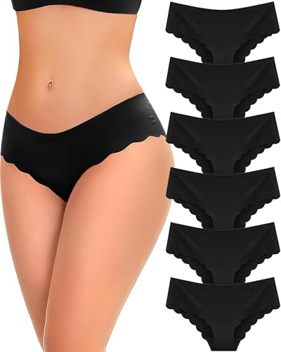 Image of FINETOO 6 pack Seamless Underwear for Women Sexy Low Rise Hipster Wave Edge No Show Bikini Panties Womens Cheeky S-XL