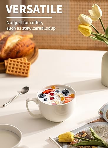 Teocera JUMBO MUGS-SET OF 4-WHITE White Porcelain Jumbo Coffee Mugs Set Of 4-16 Ounce Latte Cups thumb #4