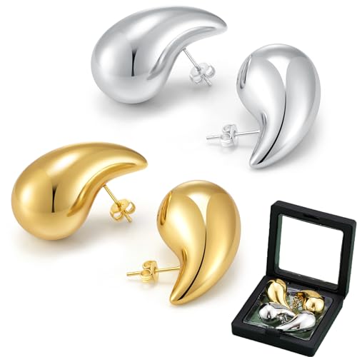 2 pares Pendientes de Gota de Agua,Dupes Pendientes ,Pendientes de Lágrima,pendientes de gota de agua dorados,pendientes ligeros de gota de agua,hipoalergénicos, para mujeres y niñas