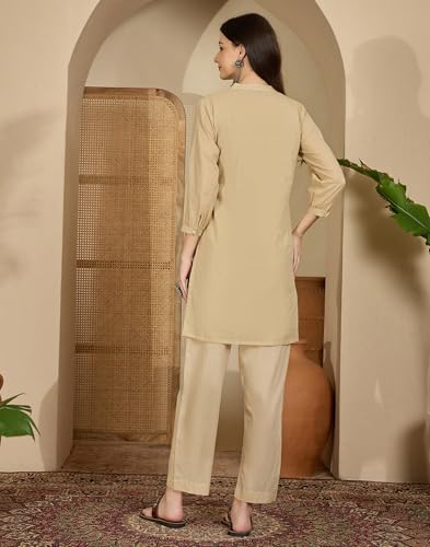 Image of SKYLEE Women's Cotton Embroidered Shirt Kurta Set | Co ord Set