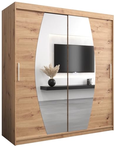 ABIKSMEBLE Armoire Porte coulissante Miroir Elypse - Armoire Chambre - Dressing Chambre Adulte - Penderie Vetement Dressing - Garde Robe - Placard Chambre - Armoire 2 Portes - Closet