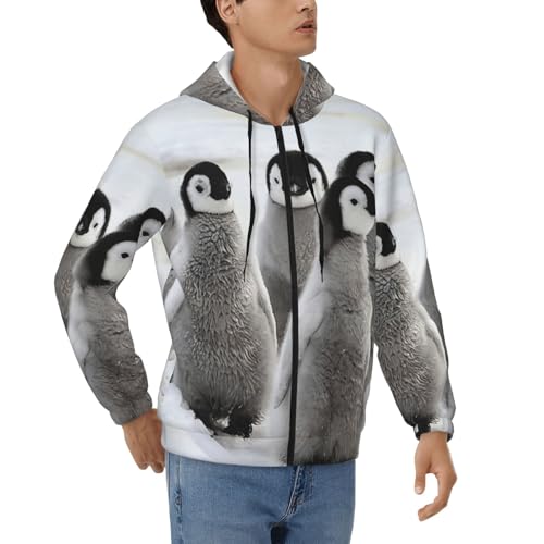 Sweat à capuche zippé à manches longues homme avec motif pingouin