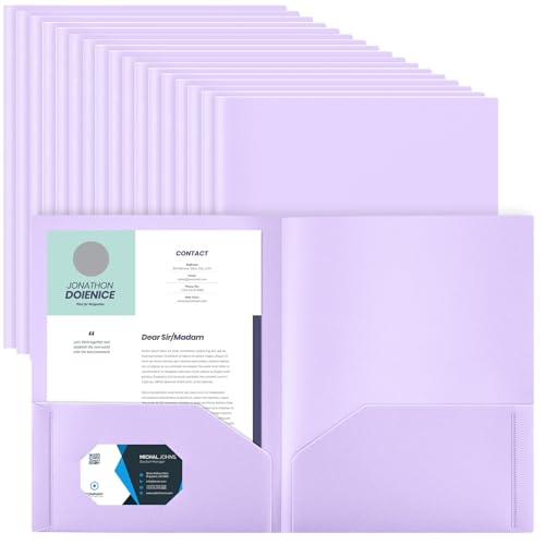 Gueevin 100 Pack Plastic Folder with Pockets Bulk, Light Purple