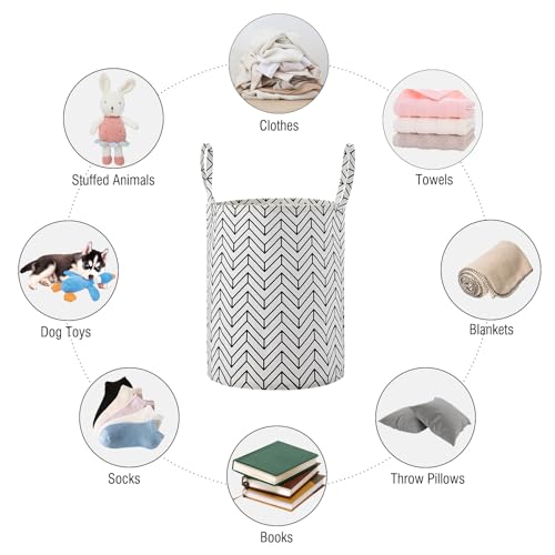 Image of Baby Laundry Basket Nursery Hamper with Long Handles, Black Geometry