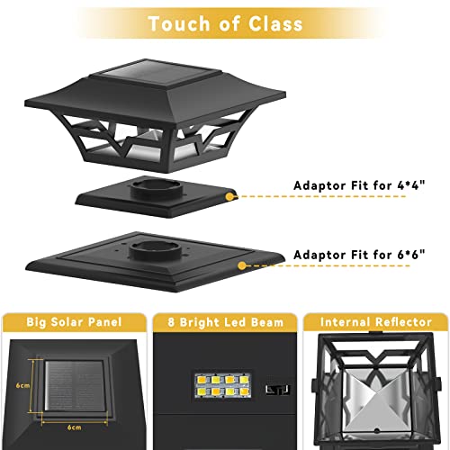 Aponuo Fence Post Lights Solar Powered,4X4 Post Solar Lights,1000Mah 2 Color Modes 17 Lumens Solar Post Lights,Solar Post Lights Outdoor Waterproof For Deck Posts 3.5X3.5,5.5X5.5 Wood(Black 4 Pcs) #TOP2