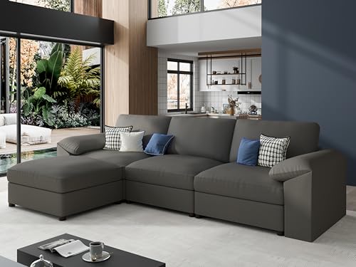 EASE MOOSE Sectional Leather Couch, Oversized Sectional Sofas, Faux Leather