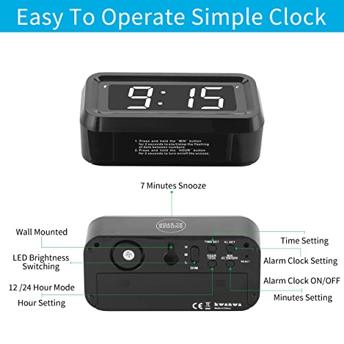 Image of KWANWA Kids Alarm Clock, White LED, Battery, Auto-Night Mode, 12Hr /24Hr, Small, Travel, Bedside, Wall-Mount /Table-top, Easy to Read